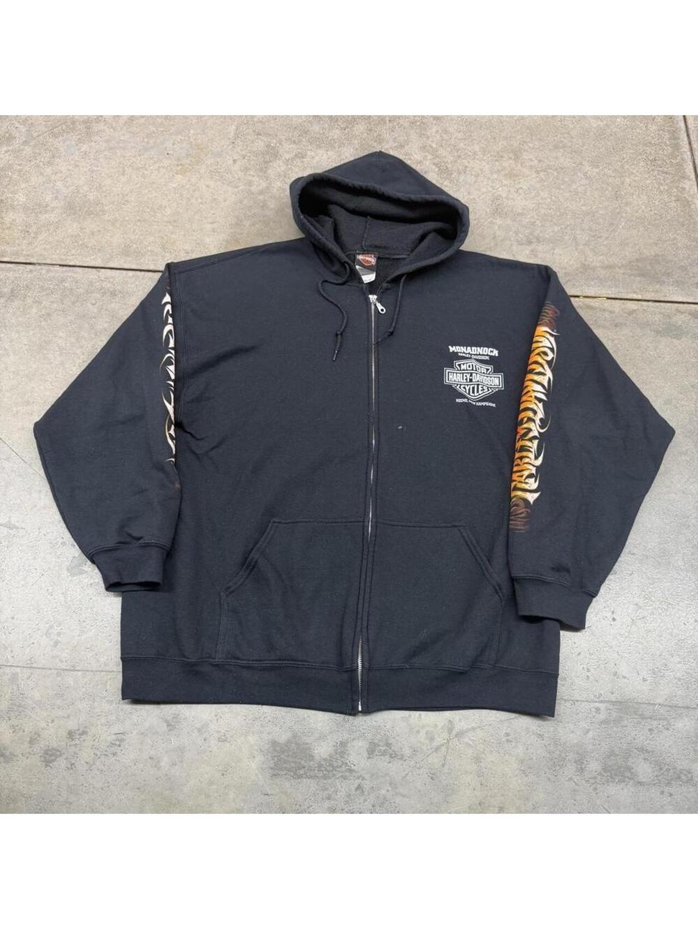 vintage harley davidson black flame eagle zip up hoodie size xxl - Picture 2 of 5